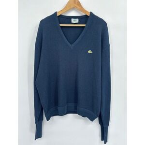 Vintage IZOD Lacoste Mens XL V Neck Sweater Blue Long‎ Sleeve Acrylic Knit